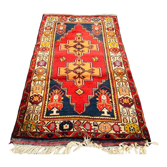 Vintage Anatolian Handmade Red Color Rug For Sale