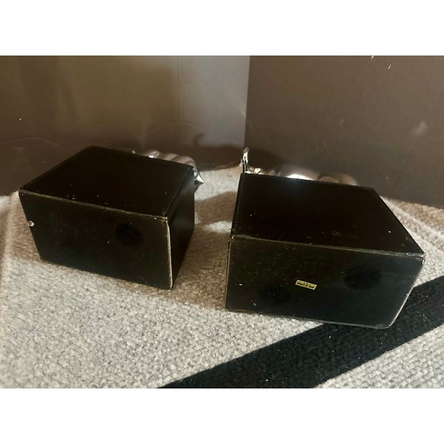 Metal Vintage Chrome & Leather Bull and Bear Bookends Wall Street For Sale - Image 7 of 8