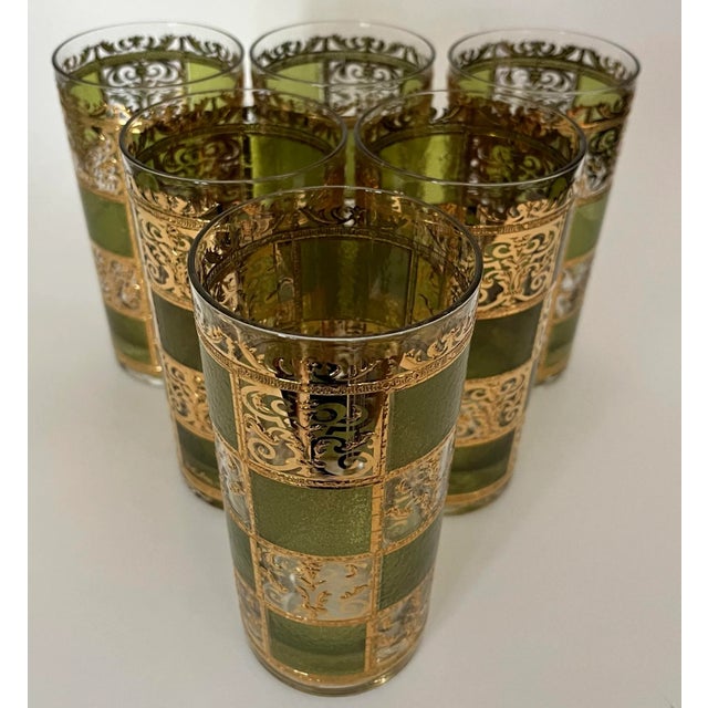 Mid-Century Modern Culver Prado 22 Karat Gold & Green Highballs - Set of 6 For Sale - Image 9 of 12