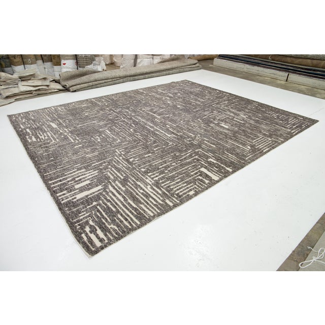 Moroccan Modern Natural Moroccan Style Wool Rug With Gray Abstract Design by Apadana For Sale - Image 3 of 10