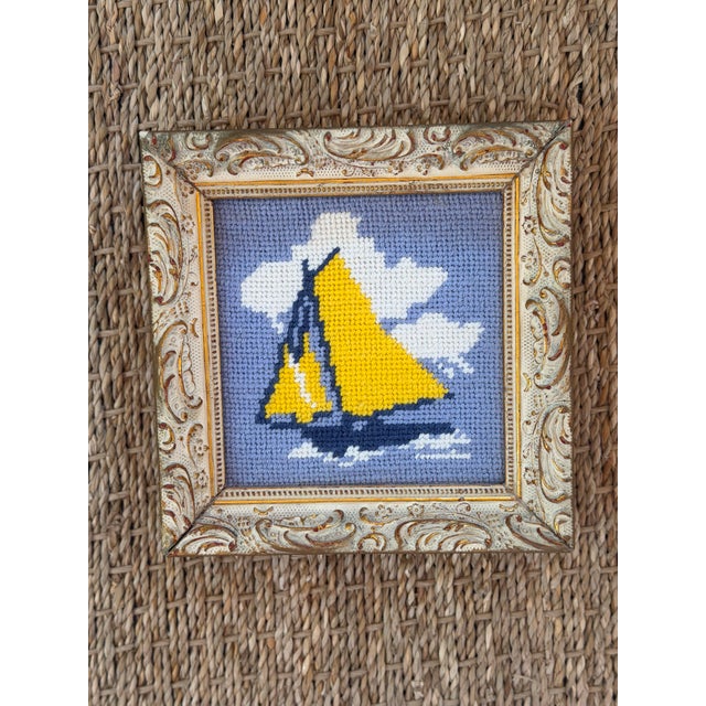 1970s Small Vintage Sailboat Needlepoint, Framed For Sale - Image 5 of 7