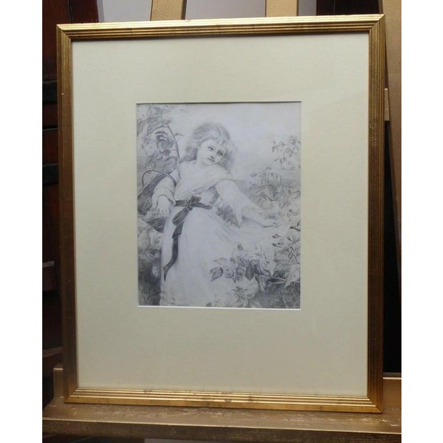 Margaret Faulkner, Portrait of a Young Girl, Pencil Drawing, Late 19th Century, 1895, Paper, Framed For Sale - Image 4 of 14