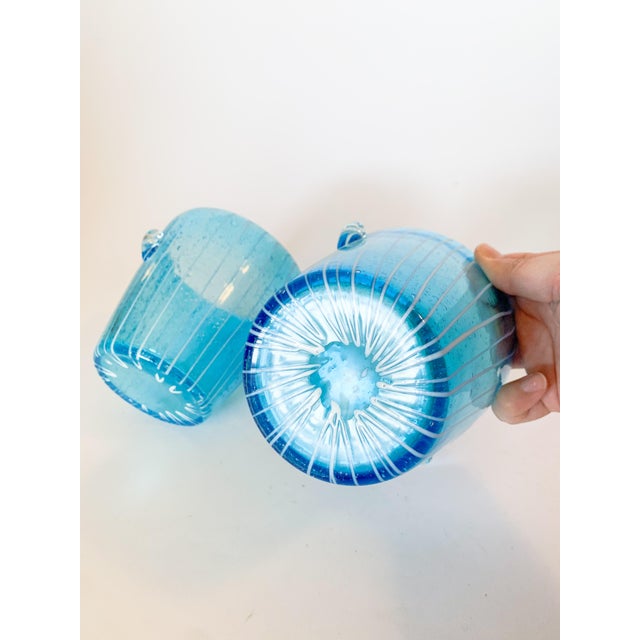 Vintage Venini Murano Style Blue Bubble Glass Wine Cooler Ice Buckets Italy 1970, a Pair For Sale In Dallas - Image 6 of 12
