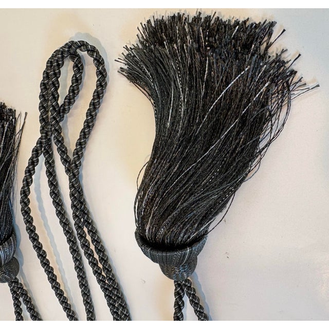 English Vintage Grey and Silver Tassel Tie Backs - Set of 3 For Sale - Image 3 of 5