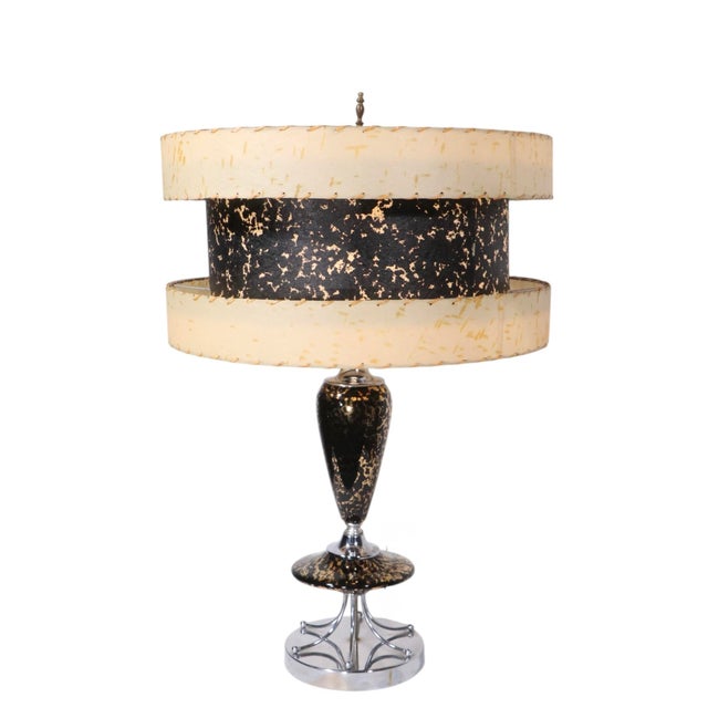 Metal 1950's Mid Century Table Lamp With Original Three Tier Fiberglass Shade For Sale - Image 7 of 15