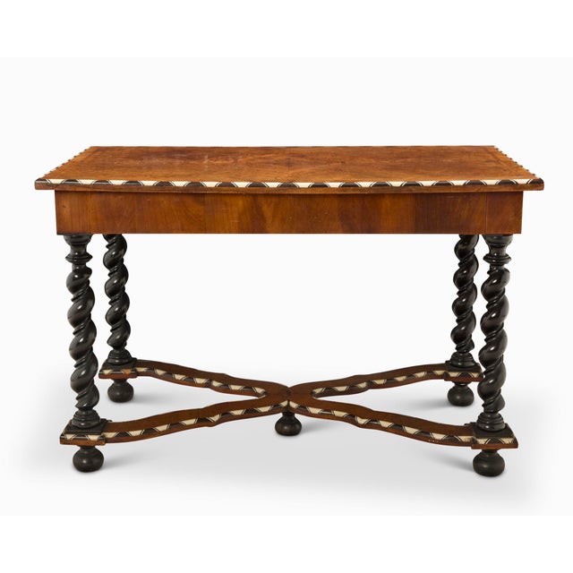 Baroque 19th-Century Dutch Baroque Revival Marquetry Table W/ Ebonized Barley-Twist Legs For Sale - Image 3 of 12