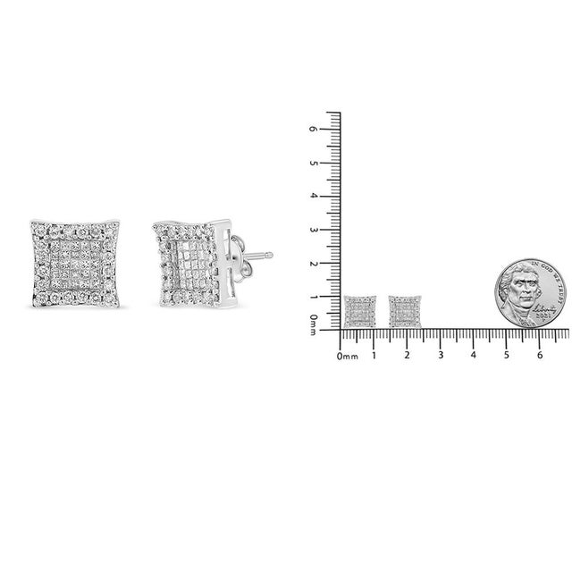 Early 21st Century 14K White Gold 1.00 Cttw Princess And Round-Cut Diamond Square Stud Earrings, A Pair For Sale - Image 5 of 5