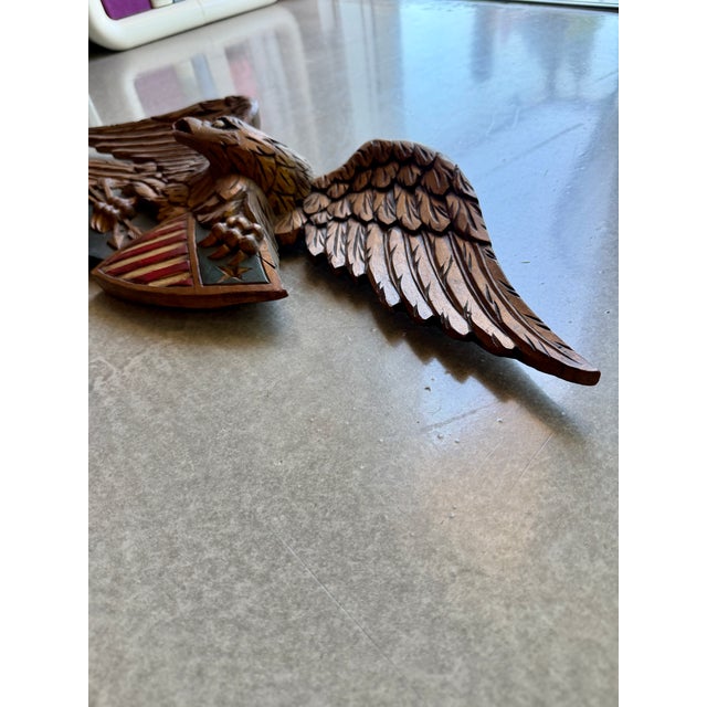 1950s Folk Art Mid-Century Artistic Carving Co. Louisburg Wood Eagle Plaque Bellamy Style Americana Wall Sculpture For Sale - Image 14 of 16