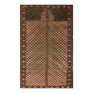 1890s Red Tribal Geometric Antique Small Wool Ersari Beshir Muslim Prayer Rug For Sale