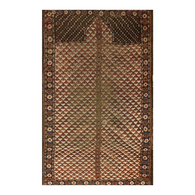 1890s Red Tribal Geometric Antique Small Wool Ersari Beshir Muslim Prayer Rug For Sale