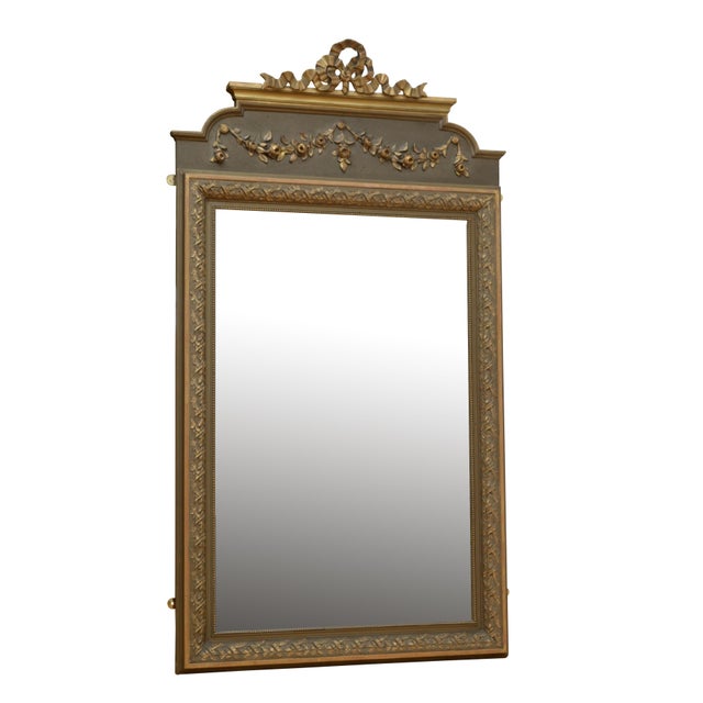 Belle Époque French Gilded and Olive Green Wall Mirror with Ribbon Crest, 1900s For Sale - Image 15 of 15