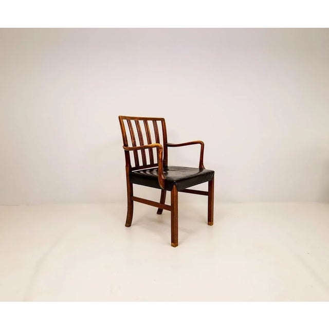 Mid-Century Modern Mid-Century Armchair in Stained Beech and Leather by Ole Wanscher for Fritz Hansen For Sale - Image 3 of 17