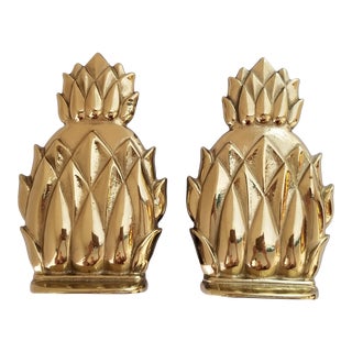 Vintage Newport Virginia Pineapple Metal Crafters Brass Bookends- a Pair For Sale