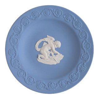 Vintage Wedgwood Blue Jasperware Plate With Cupid Relief For Sale