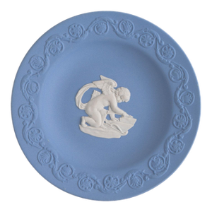 Vintage Wedgwood Blue Jasperware Plate With Cupid Relief