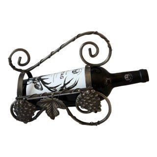 Vintage Metal Wine Bottle Rack With Grape Leaf Design For Sale