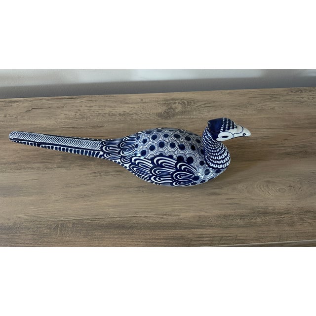 Asian Vintage Thai Blue and White Porcelain Pheasant Bird Figurine For Sale - Image 3 of 5