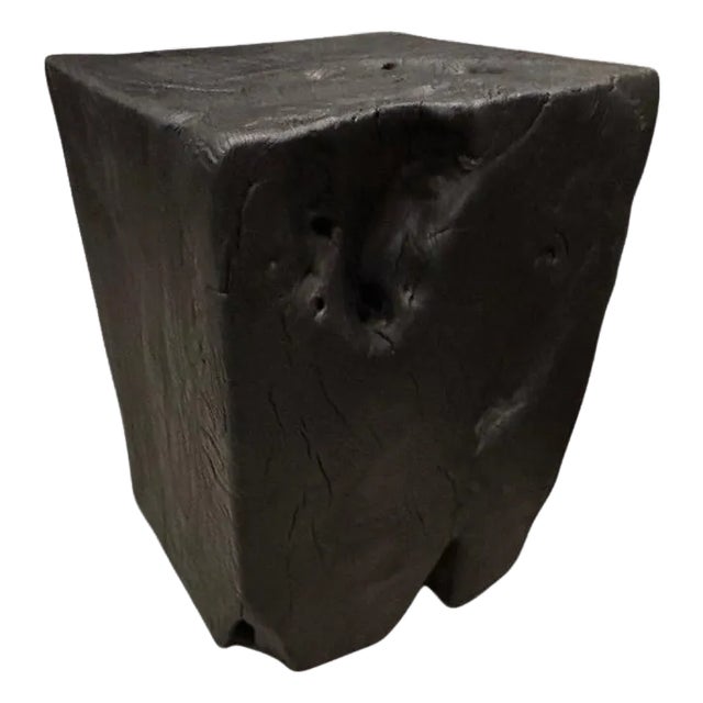 Andrianna Shamaris Charred Teak Wood Side Table For Sale