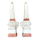 Vintage Boho Glazed Terra Cotta Elephant Obelisks - a Pair For Sale