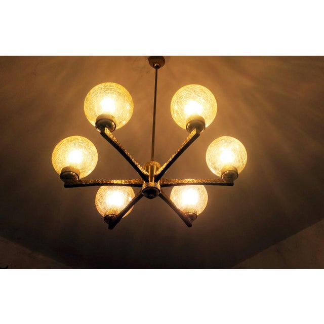 Vintage Italian Gold-Plated Brass Chandelier with Six Globes by Angelo Brotto, Italy, 1960s For Sale - Image 10 of 11