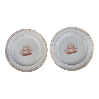Spode Copeland England Red Trade Winds George of Salem 8" Salad Plate Pair For Sale