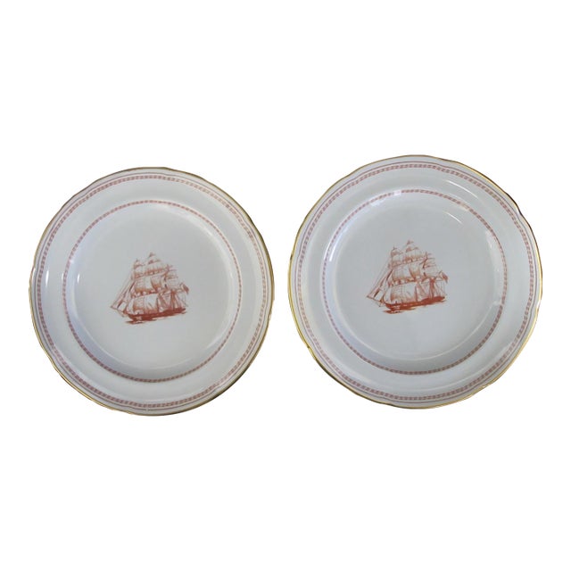 Spode Copeland England Red Trade Winds George of Salem 8" Salad Plate Pair For Sale