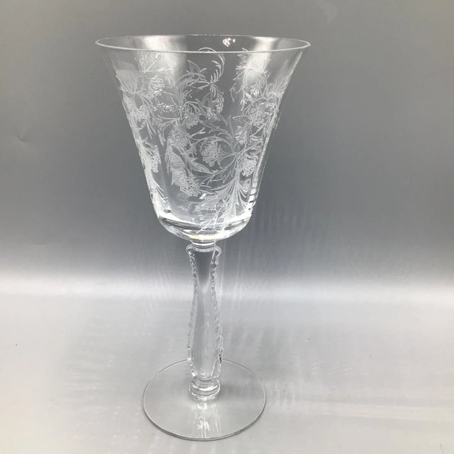 1960s Etched Fostoria Heather Crystal Water Goblets-Set of 6 For Sale - Image 5 of 13
