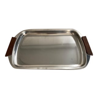 Mid-Century Modern Stainless Steel Tray With Rosewood Handles For Sale