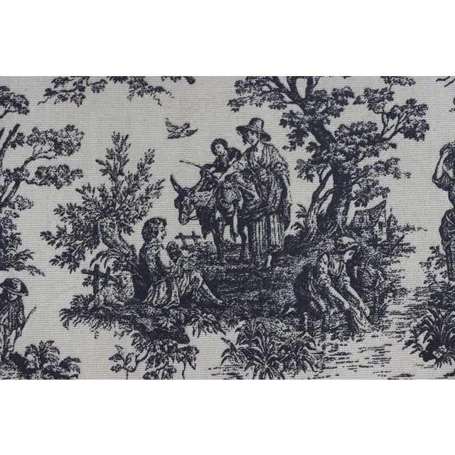 Wicker Ottoman With Toile Upholstered Cushion For Sale In Philadelphia - Image 6 of 8