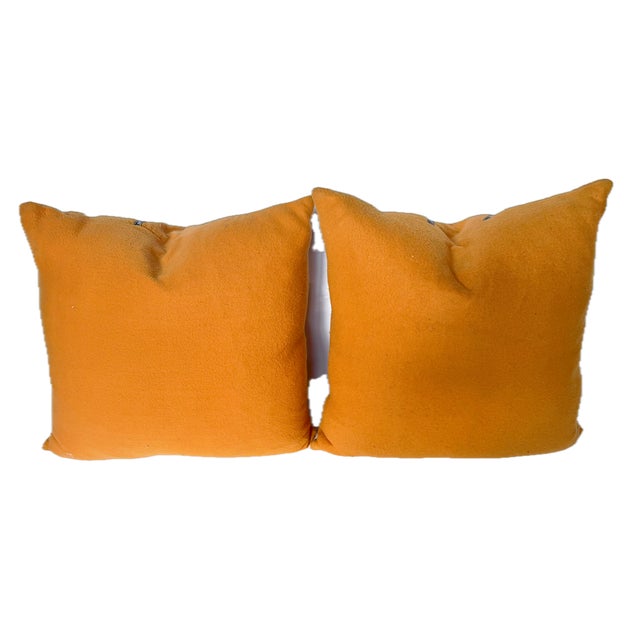 Abstract Pair, Vintage Orange & Hermes Ribbon Pillows For Sale - Image 3 of 9