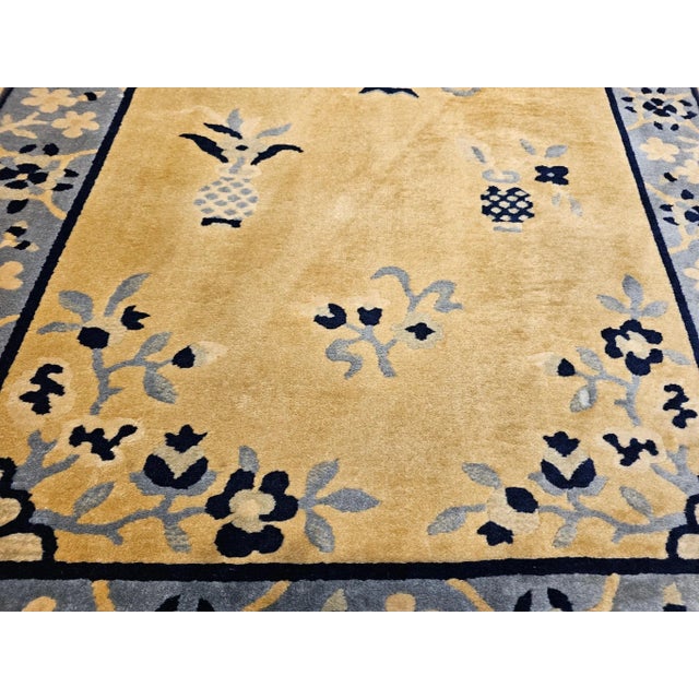 Vintage Chinese Art Deco Rug, Hand-Knotted Wool, Tan & Blue, 1900s For Sale - Image 10 of 12