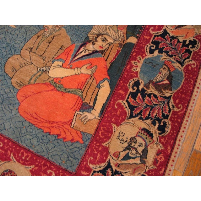 Figurative 1940s Colorful Antique Persian Pictorial Kashan "Mashahir" Carpet 4'4" X 7 Handknotted Wool Rug For Sale - Image 3 of 6