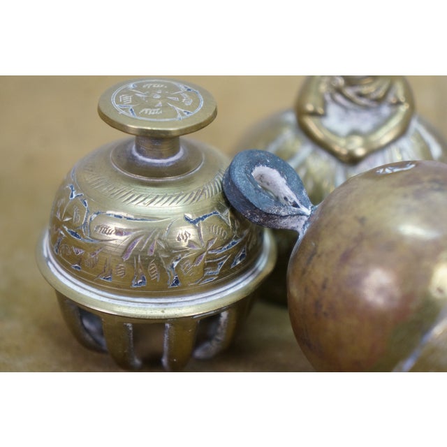 6 Brass Bells Japanese Suzu Temple Indian Hanuman Monkey Elephant Claw For Sale - Image 11 of 13