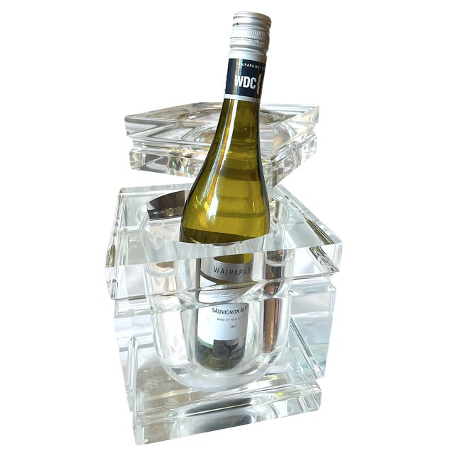 Sculptural and highly architectural vintage lucite ice bucket, attributed to Alessandro Albrizzi, featuring a substantial...