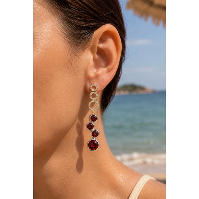 Metal Contemporary Silver Garnet Earrings, Pair For Sale - Image 7 of 7