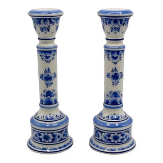 Royal Delft Candlesticks, a Pair 9" Tall For Sale