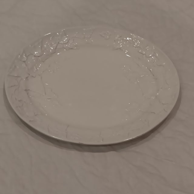 Mid 20th Century Large Vintage White Oval Ceramic Platter With Embossed Leaf Design. Made in Italy For Sale - Image 5 of 13