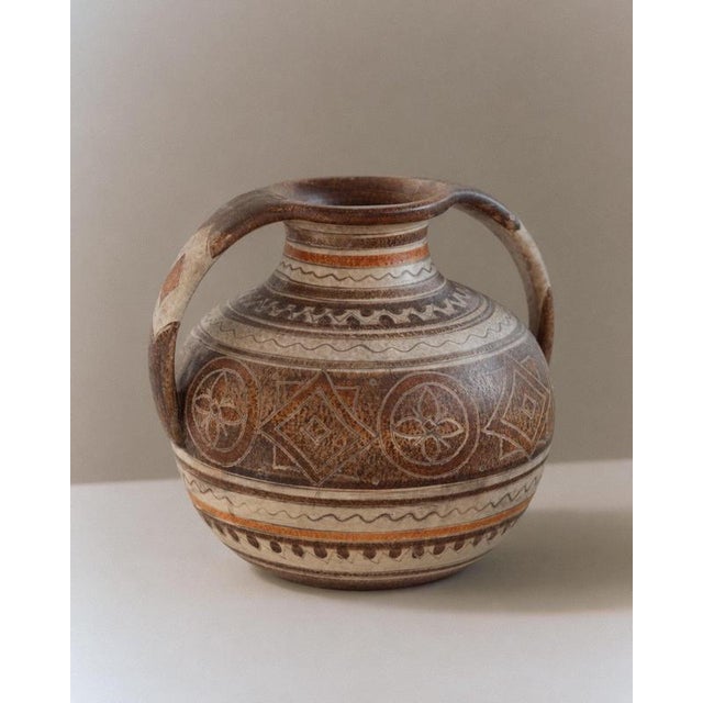 Vintage Italian Hand-Painted Brown Ceramic Vase with Decorative Pattern and Two Handles from Italica Ars, 1960s For Sale - Image 13 of 13