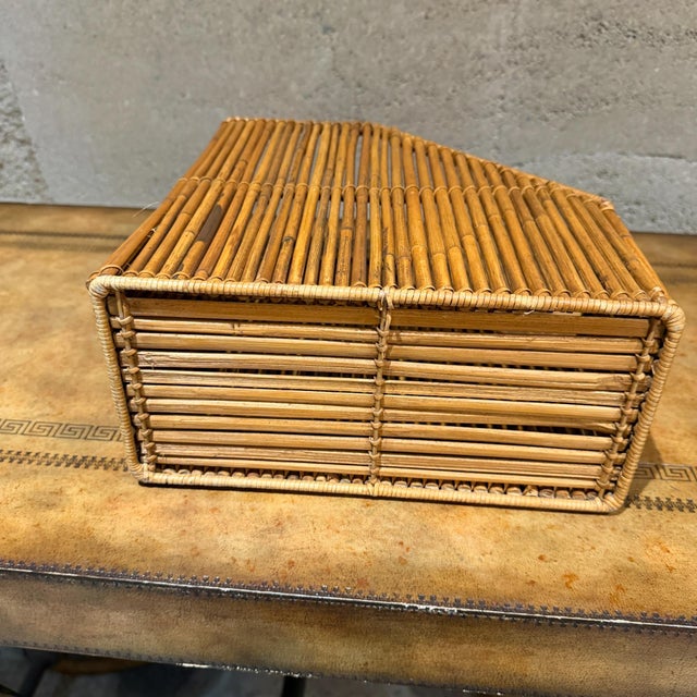 Vintage-Burnt Bamboo Rattan Desk Organizer Magazine File Mid-Century For Sale - Image 11 of 11