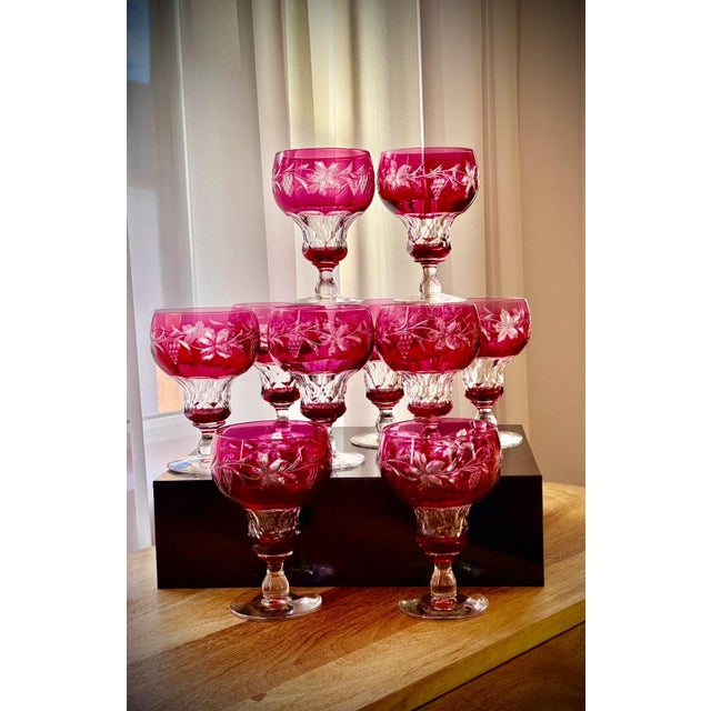 Vintage Vignes Ruby Crystal Wine Goblets from Val Saint Lambert, 1950, Set of 10 For Sale - Image 18 of 18