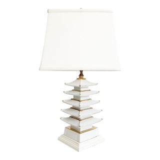 1960s Ceramic Pagoda Lamp & Shade For Sale