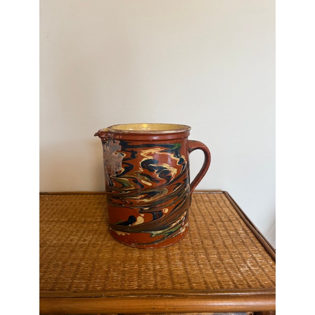 French Antique French Savoie Glazed Jaspe Earthenware Pitcher For Sale - Image 3 of 6