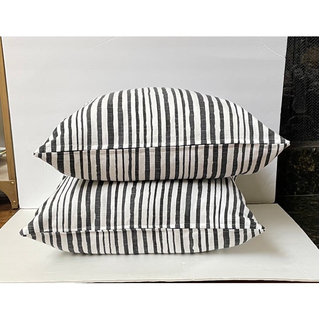 Modern Elegant Black & White Striped Pillows- Set of 2 For Sale - Image 3 of 5