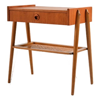 Scandinavian Teak Bedside Table with Vienna Straw Shelf, 1950s For Sale