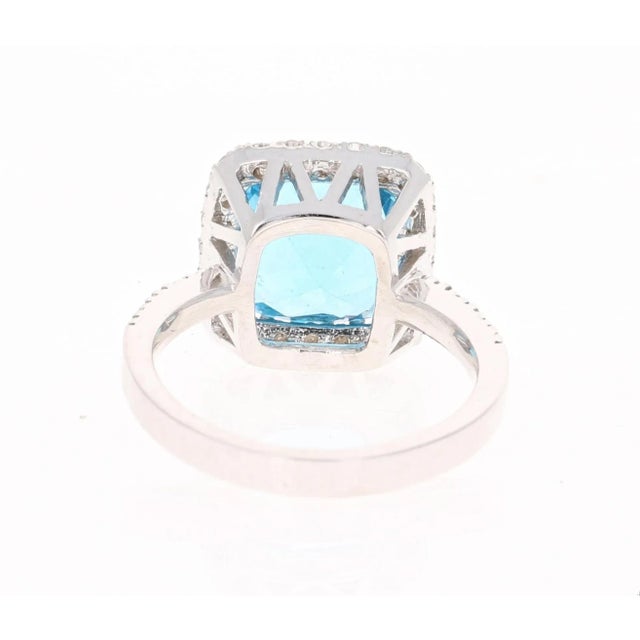 Blue Topaz Diamond White Gold Cocktail Ring, Size 7 For Sale - Image 4 of 6