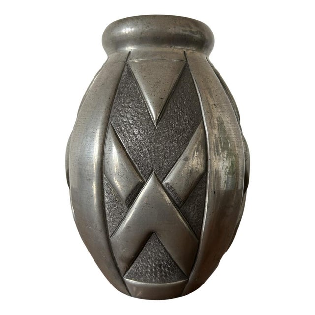 Silver Art Deco Pewter Vase with Geometric Motifs, 1920s For Sale - Image 8 of 8