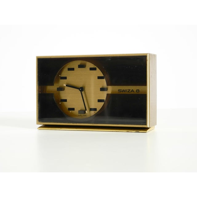 Small and Mechanical Swiza 8 Table Clock in Brass with an 8-Day Movement, 1960s For Sale - Image 4 of 15