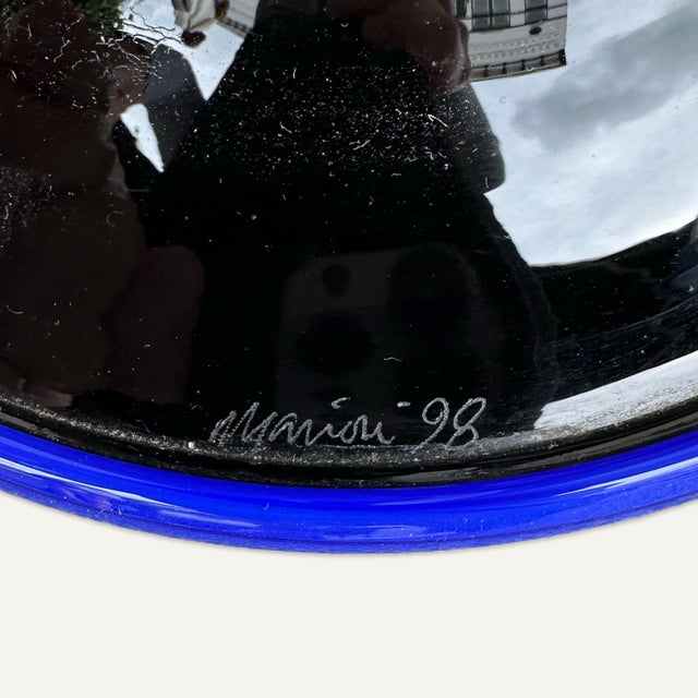 1990s Black Glass Ewer With Blue Piping by American Glass Artist Dante Marioni, 1998 For Sale - Image 5 of 6