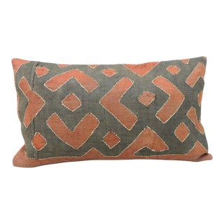 Vintage Black and Red Woven African Kuba Textile Decorative Lumbar Pillow For Sale
