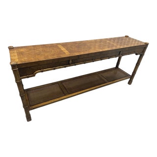 Vintage Hollywood Regency Drexel Burlwood Sofa Table For Sale